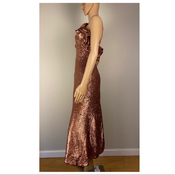 NEW C/MEO COLLECTIVE SEQUIN RUFFLE MIDI DRESS - Picture 5 of 9